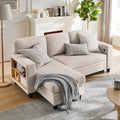Beige L-Shaped Sleeper Sectional Couch with Storage Chaise J422