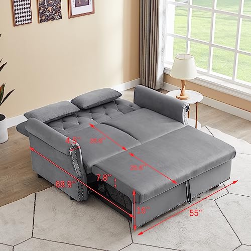 Gray Velvet Button Tufted Futon Sofabed F38630