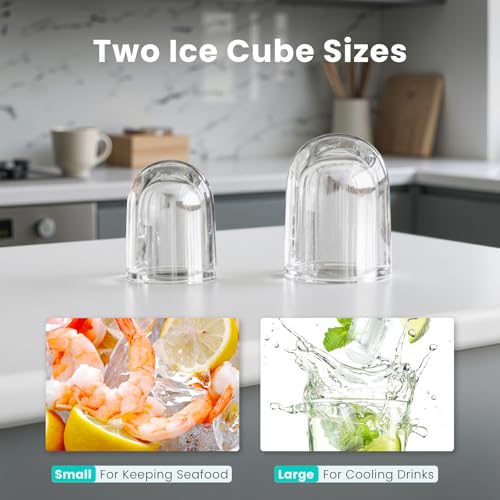 White Nugget Ice Maker Machine, 26lbs in 24Hrs, Auto-Cleaning Portable Ice Maker with Basket and Scoop T9648