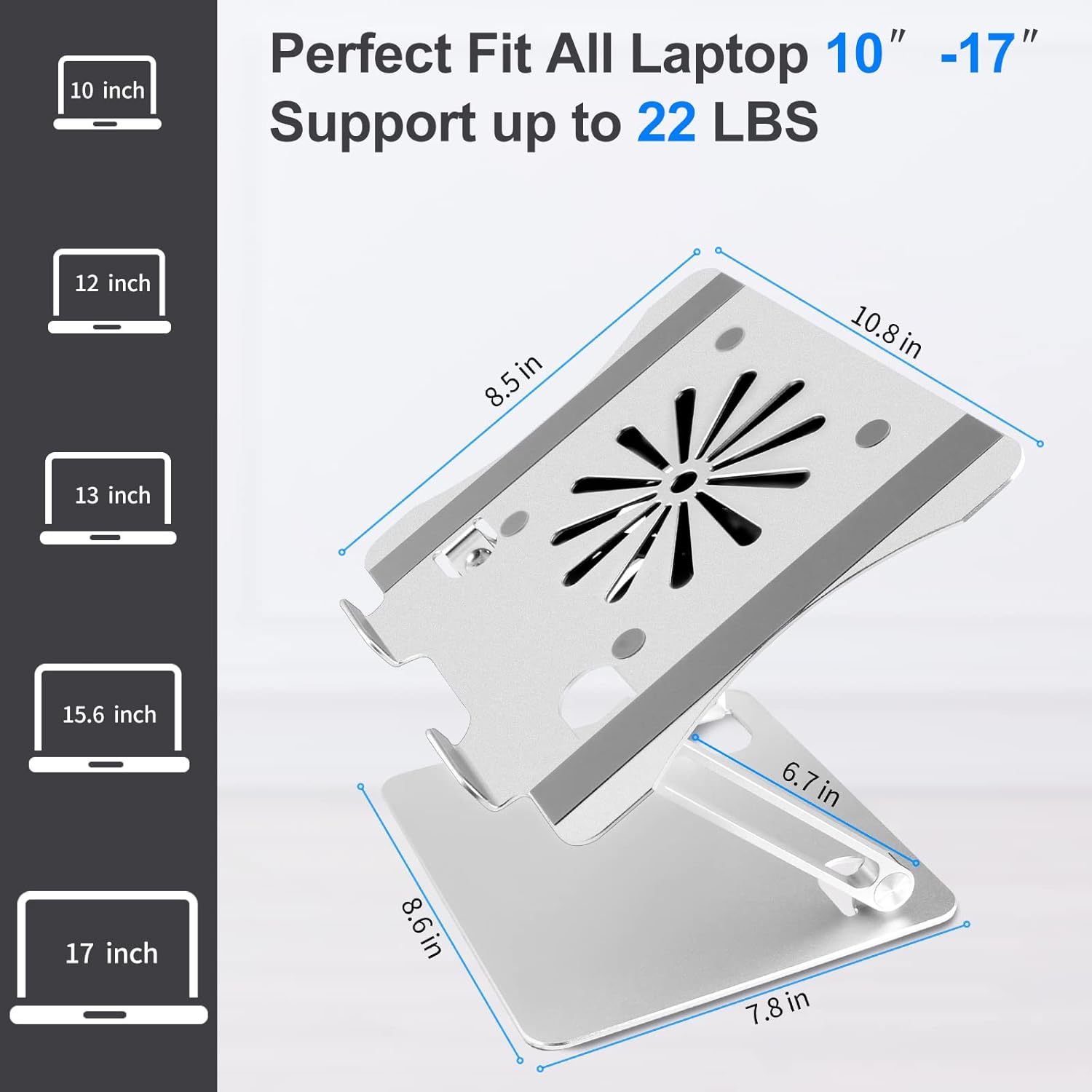 Silver Foldable Height Adjustable Laptop Stand with Fan T8640