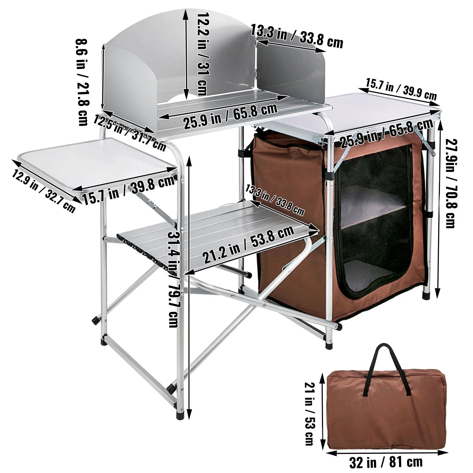 Aluminum Portable Folding Camp Cook Table with Windshield S847