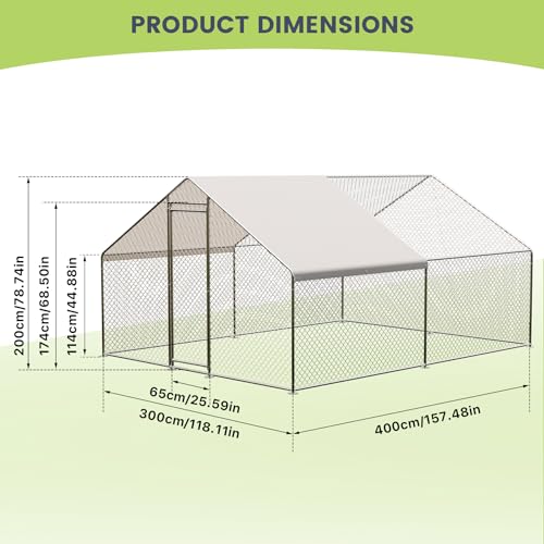 Large Metal Chicken Coop with Waterproof Cover (9.8x13.1x6.6FT) M320497