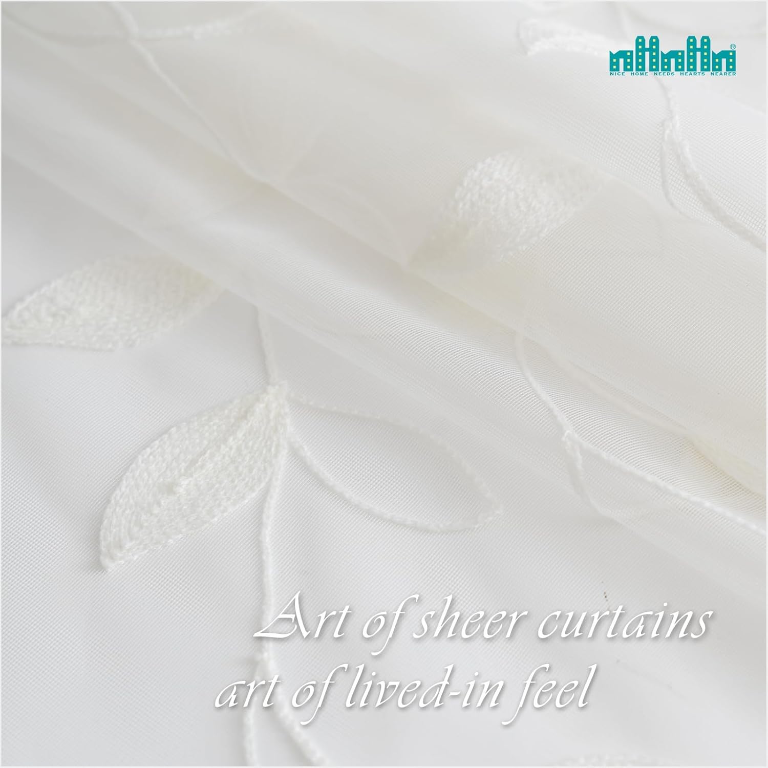 Sheer Curtains 96 inch Length 2 Panels Set, Embroidered Semi Sheer Voile Curtain Panels, Rod Pocket Light Filtering Leaf Sheer Curtains P3598