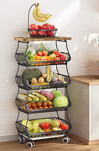 5 Tiers Metal Kitchen Storage Cart with Wheels G460965