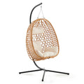 Brown Wicker Hanging Egg Chair with Stand and Cushion D745