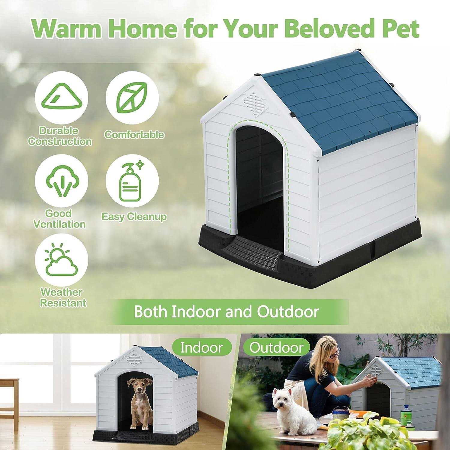 Large Waterproof Plastic Dog House with Vent and Raised Floor J8955