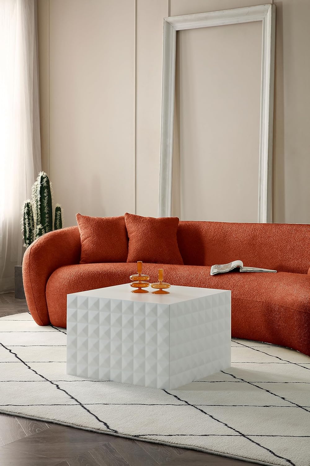 Orange Boucle 5 Seater Curved Sofa L36060