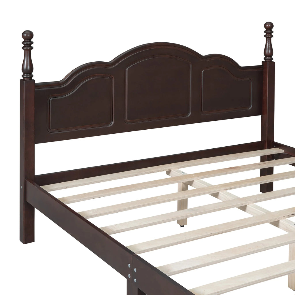 Dark Walnut Queen Size Wood Platform Bed Frame P858536