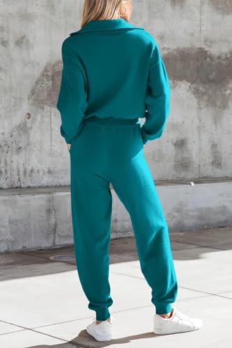 2 Piece Sweater Set Pullover Zip Up Sweatshirt Jogger Sweatpants Tracksuit B329814