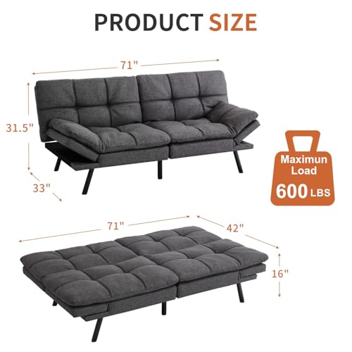Black Memory Foam Futon Sofa Bed X18486