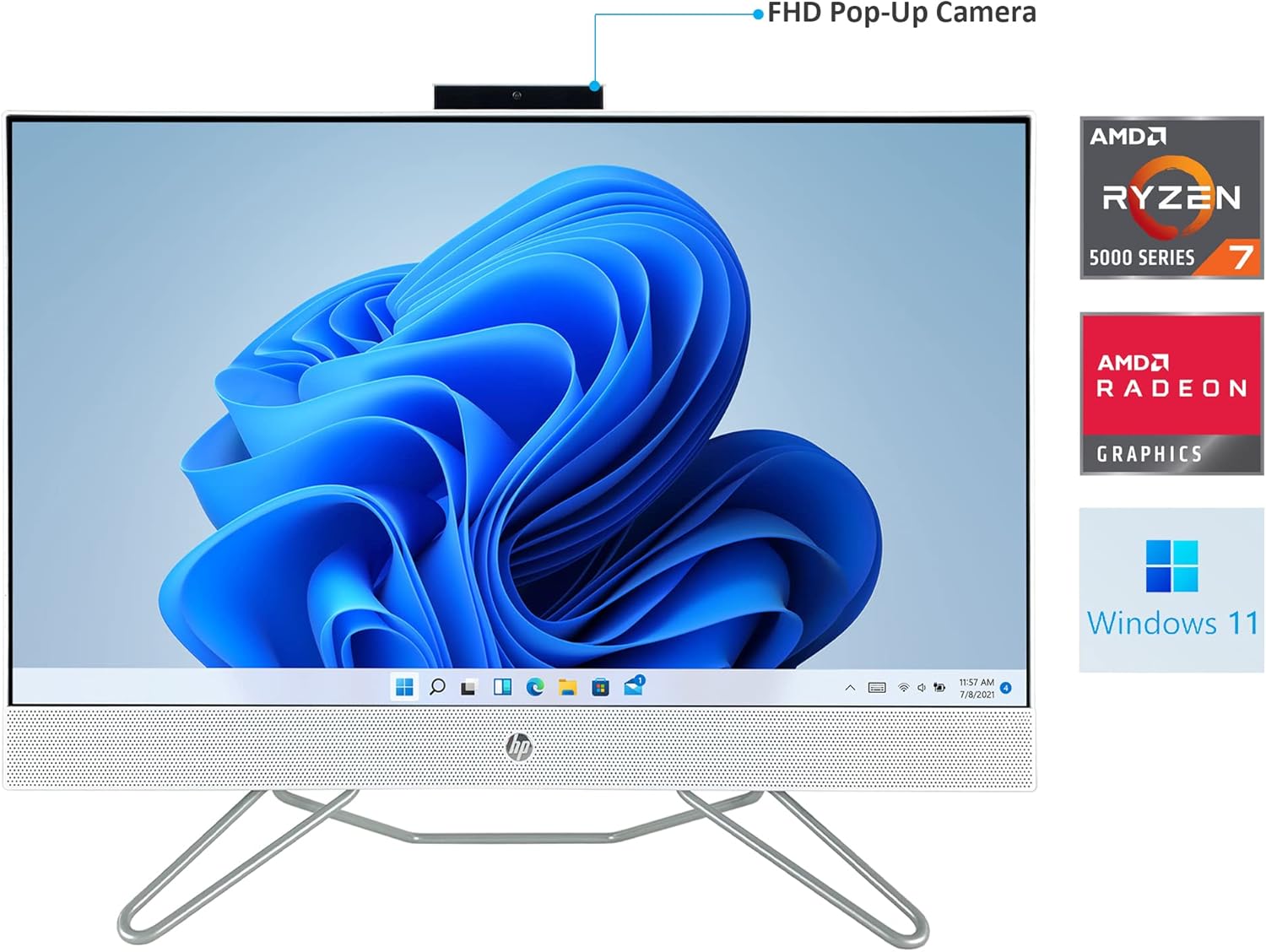 27" Full HD Touchscreen All-in-One Desktop Computer with AMD Ryzen 7 5700U 8-Core Processor, 64GB DDR4 RAM, 1TB NVMe SSD J703585