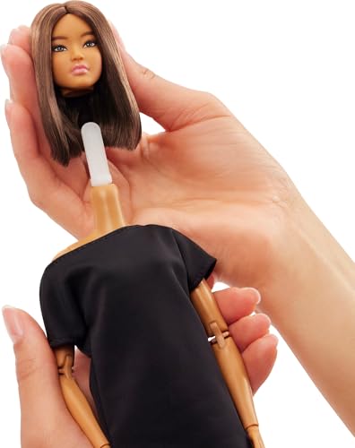 Red Curly Hair Black Mini Dress Posable Doll Q98975