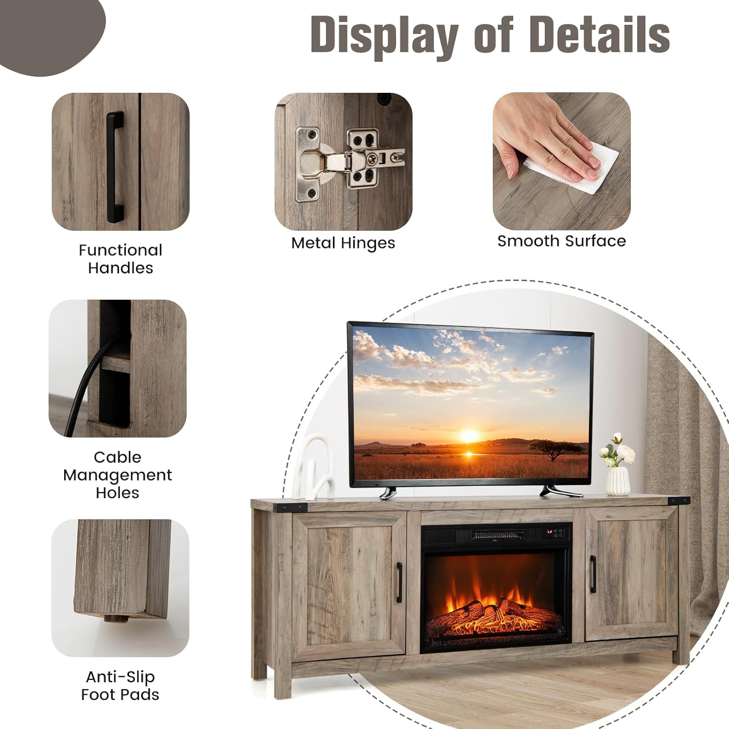 Electric Fireplace TV Stand with Storage Cabinets F5922