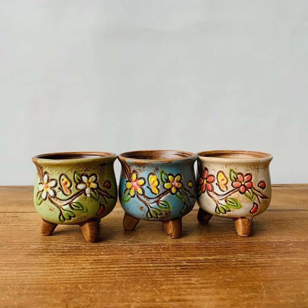 3PCS Ceramic Plant Pots with Legs M742518