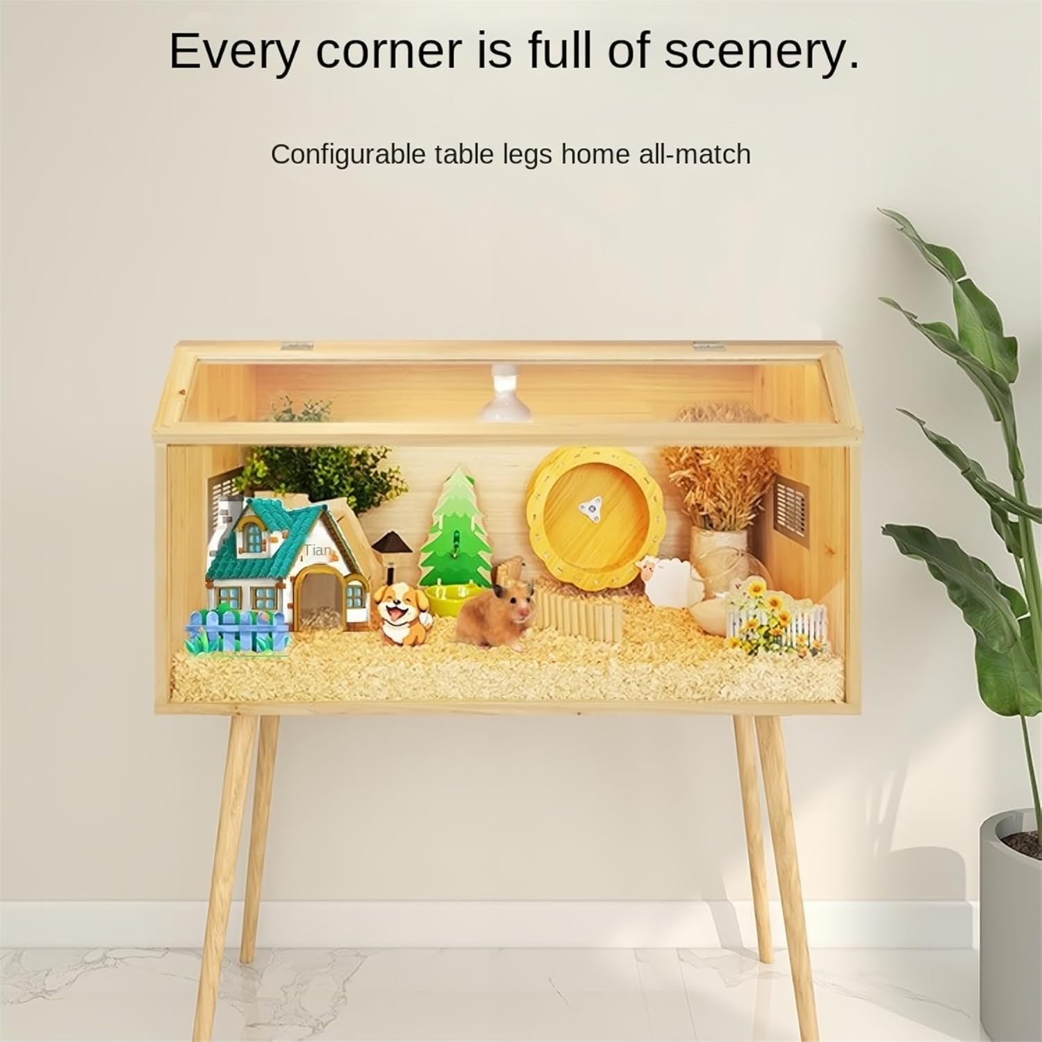 32 Inch Wooden Hamster Cage with Acrylic Sheets M525144