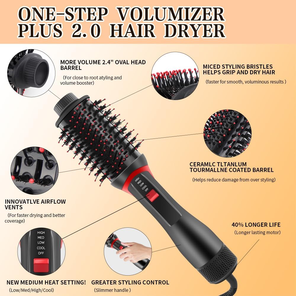 4-in-1 Hair Dryer Brush with Ceramic Titanium Barrel O457301