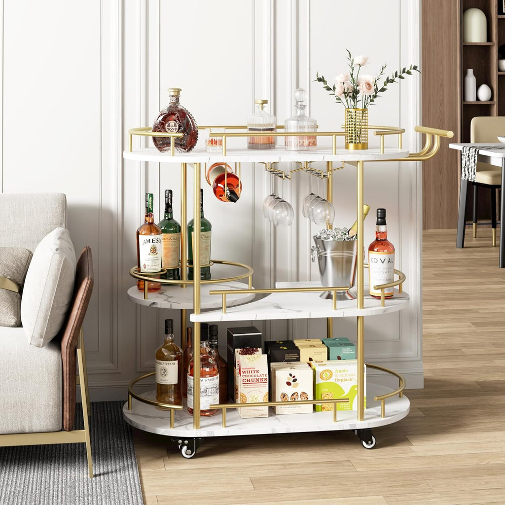 Gold 3 Tier Rotating Bar Cart with Wheels N514608