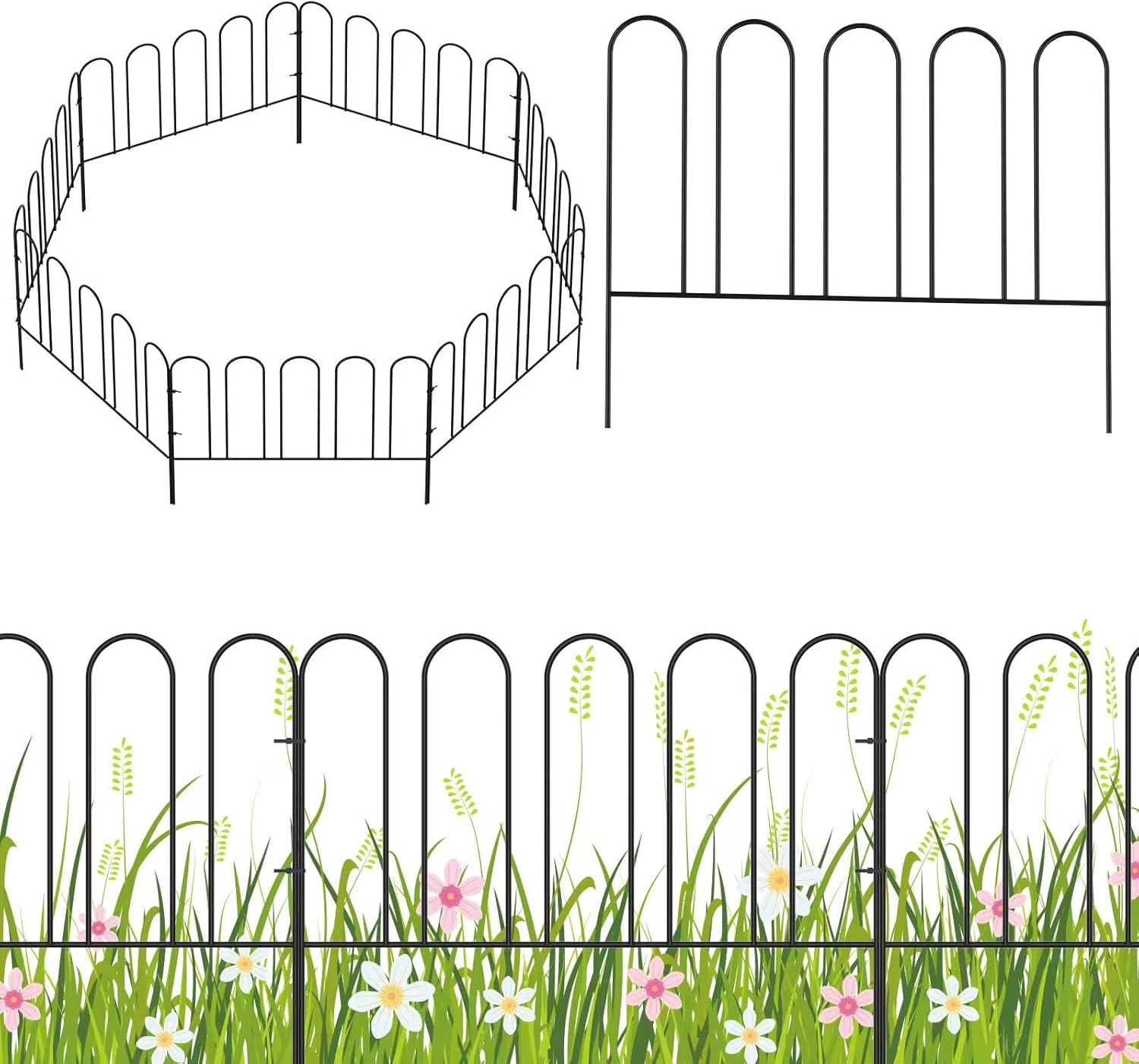 Rustproof Metal Garden Fence 7 Panels 10ft(L) V21416