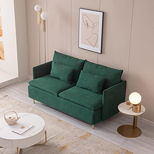 Green Cotton Linen 2-Seat Loveseat Couch G794687