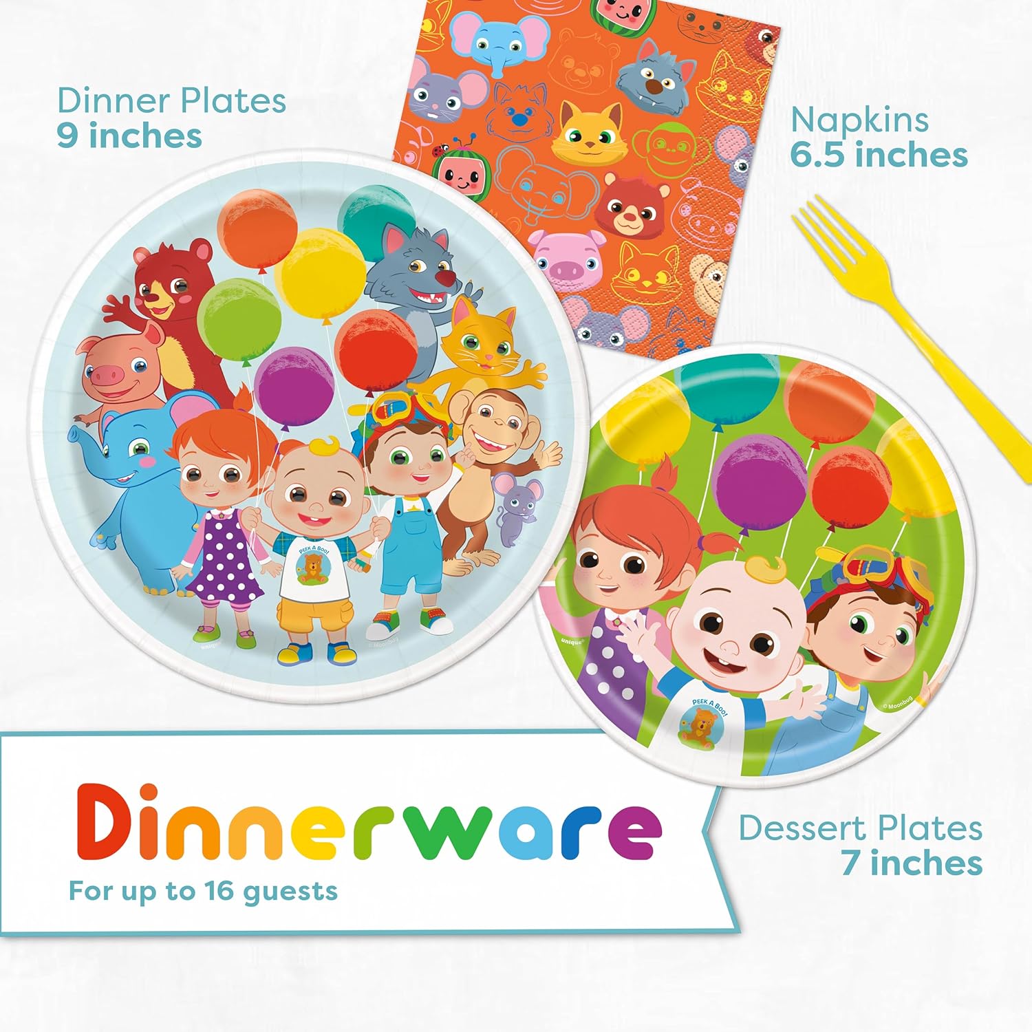 Cocomelon Party Supplies Set with Table Cover, Plates, Napkins Z283313
