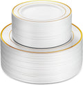 100 Piece White Gold Rim Plastic Party Plates J43175
