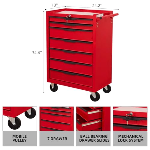 6-Drawer Rolling Metal Tool Chest with Wheels and Keyed Locking V444