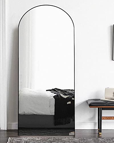 Arched Floor Mirror, 58" Full Length Mirror with Stand, Aluminum Frame - Black G72917