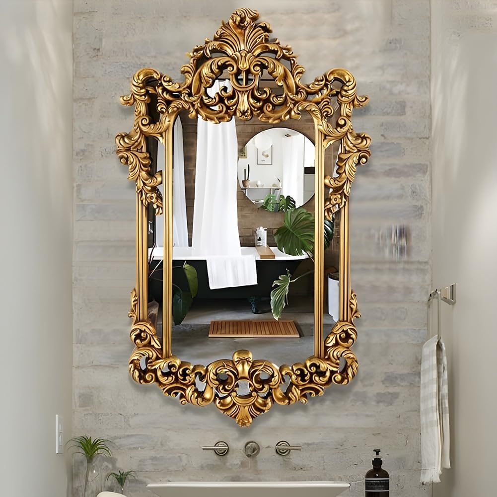 Antique Ornate Gold Wall Mirror with Resin Frame U22328