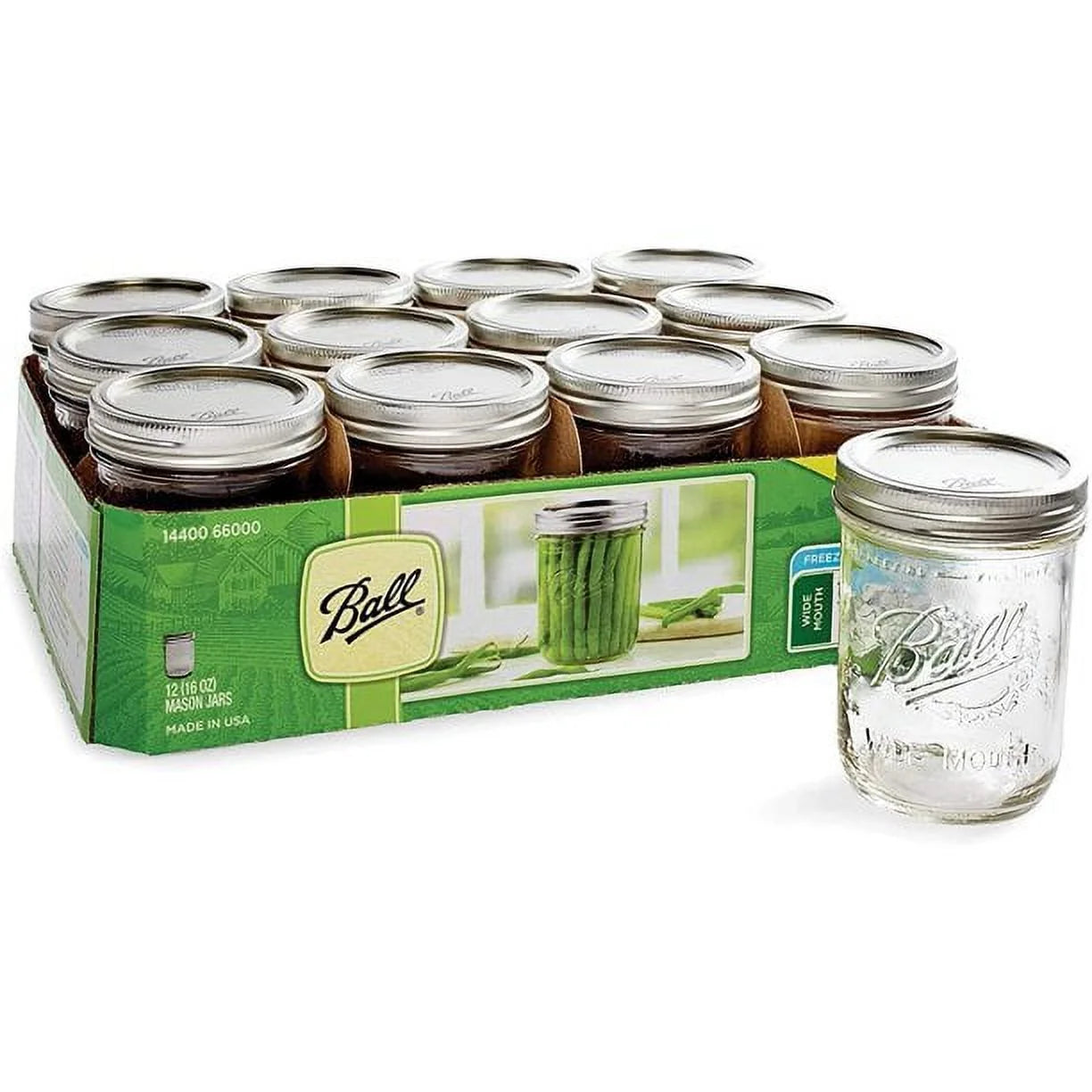 12-Count 16-Ounce Glass Mason Jar with Lids and Bands J39000