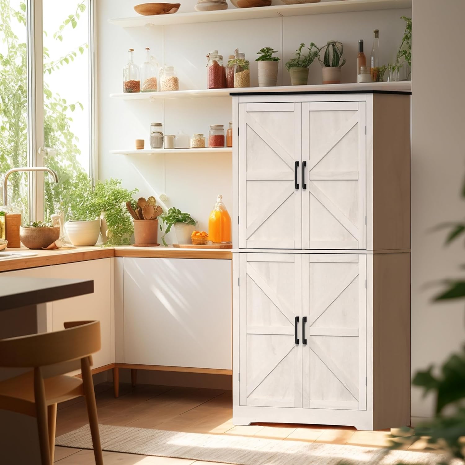 Grey Freestanding Kitchen Pantry Cabinet with 4 Doors and Shelves G489400