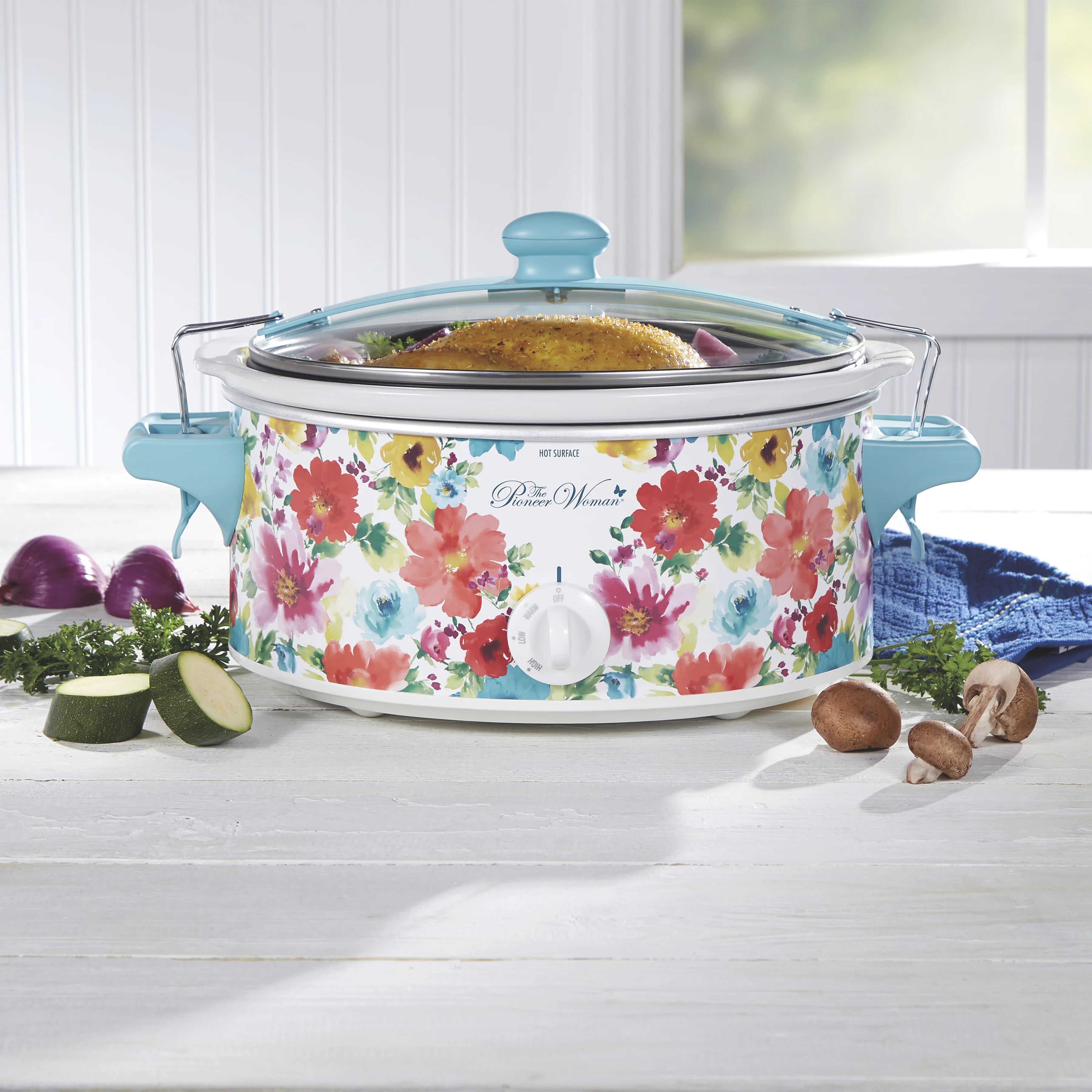 Portable Slow Cooker, 6 Quart, Removable Crock, Breezy Blossom F435696