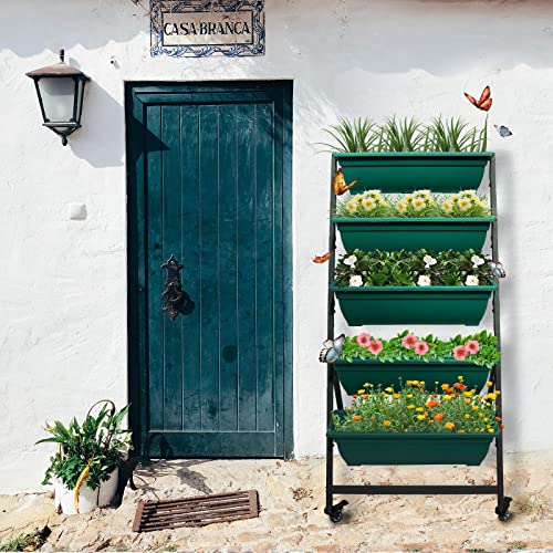 Green Vertical Garden Planter with 5 Boxes and Wheels Y831244