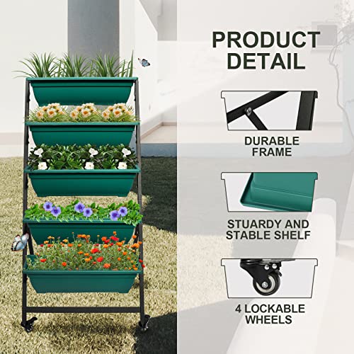 Green Vertical Garden Planter with 5 Boxes and Wheels Y831244