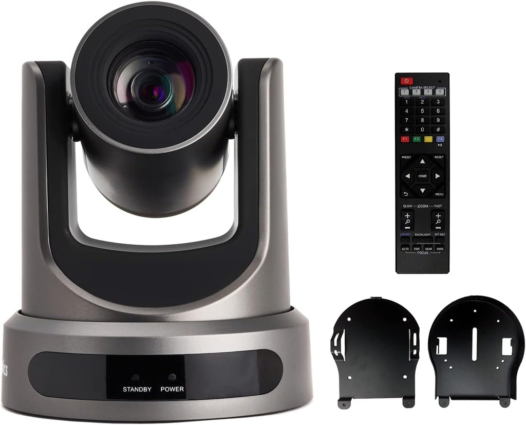 Grey 12X Zoom Live Streaming Camera with Black Ceiling Mount D3348