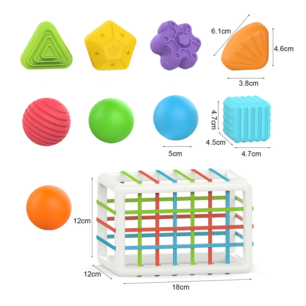 Shape Sorter Baby Toys with Storage Cube Bin & Sensory Shape Blocks Q541