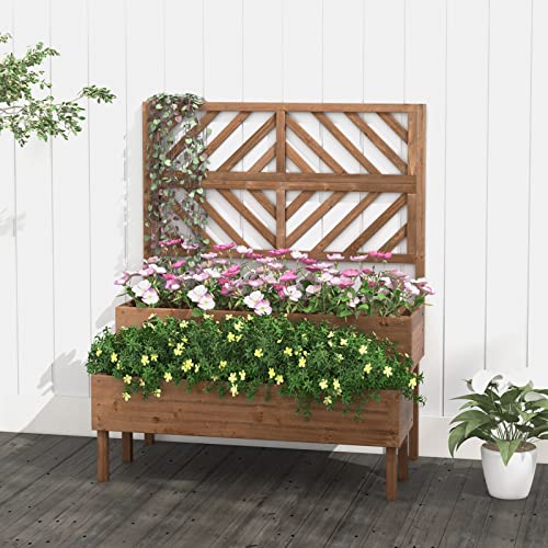 2-Tier Raised Wooden Garden Bed with Trellis X916419