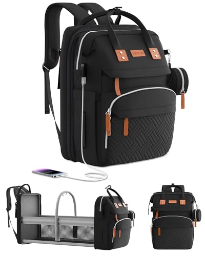 Black Large Diaper Bag Backpack with Changing Station Z13373