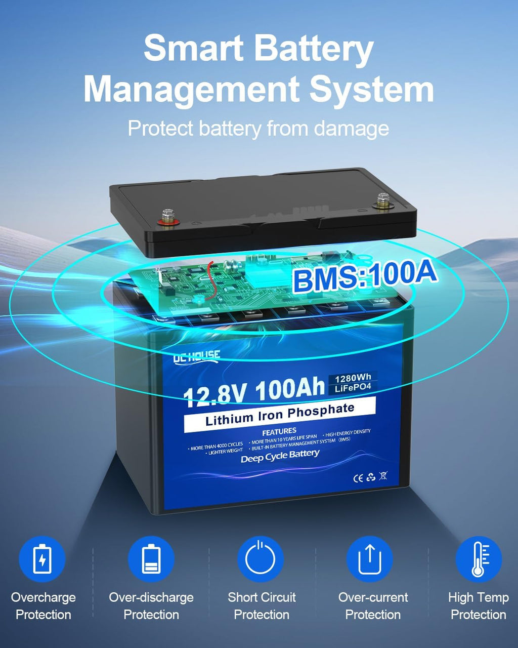12V 100AH LiFePO4 Lithium Battery with 100A BMS N889209