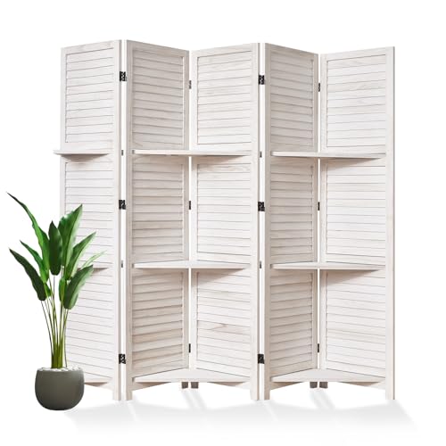 6 Panels Brown Folding Wood Room Divider with Shelves R7795