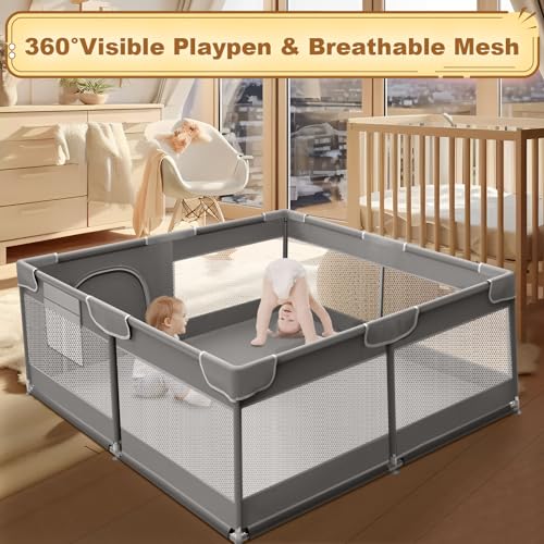 Grey 50 x 50 Inch Baby Playpen with Fabric and Mesh Z832884