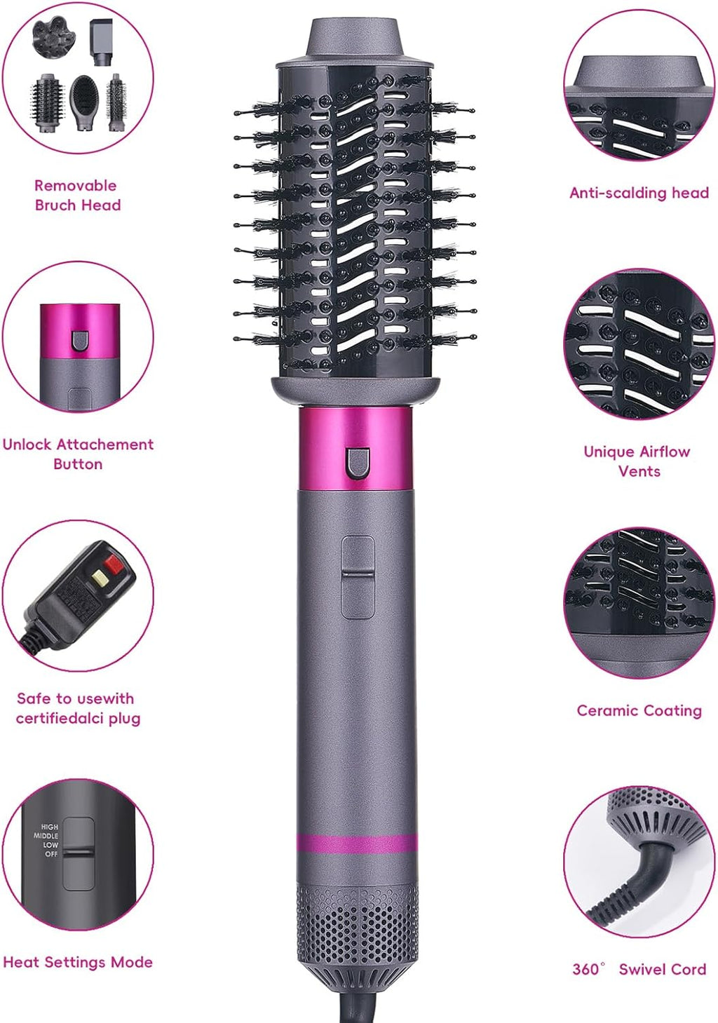 5 in 1 Hair Dryer Brush with Negative Ion Technology Z780