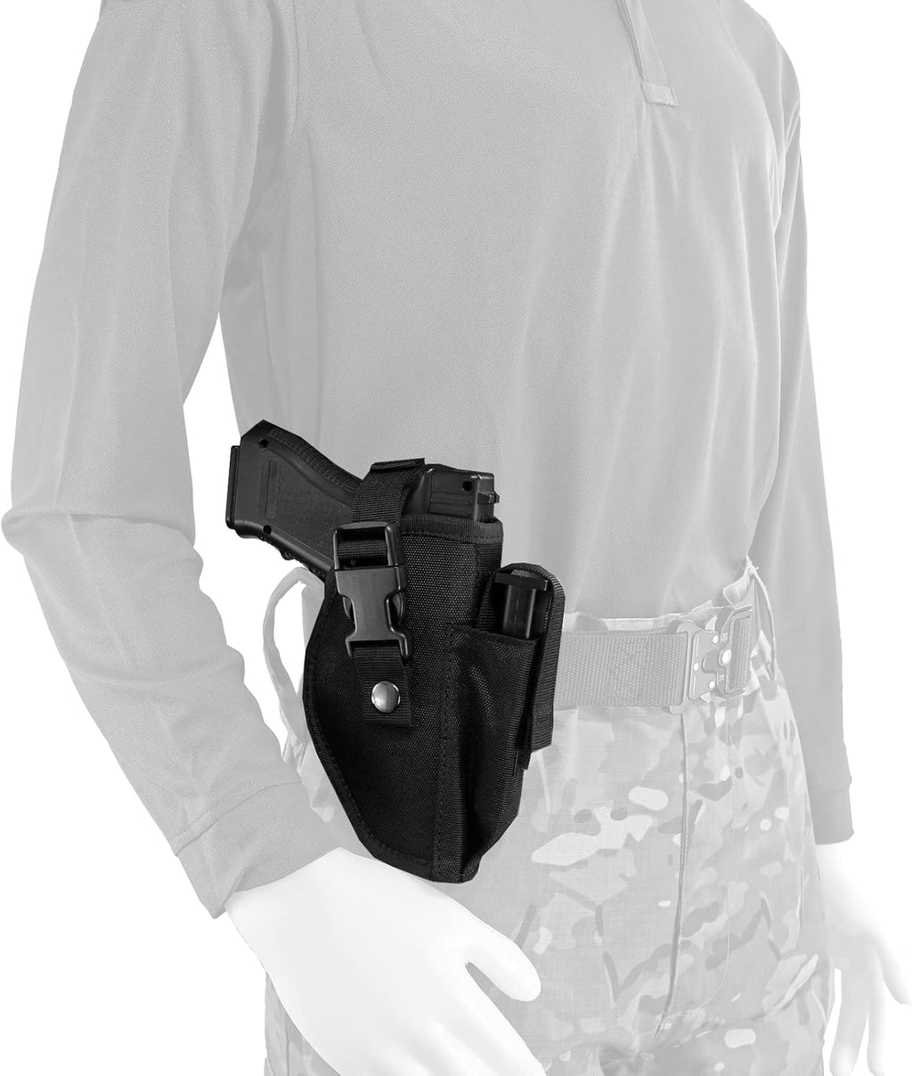 Black Tactical Belt Holster with Mag Pouch and Metal Clip V685