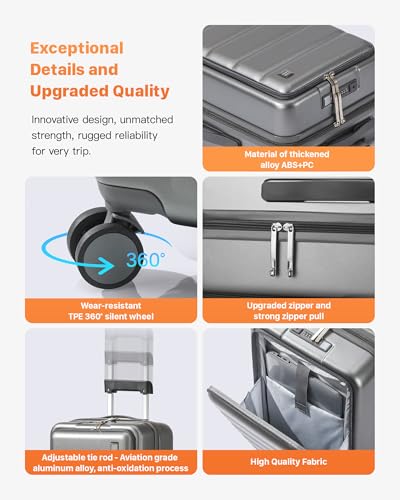 Grey Hardside Carry On Luggage with TSA Lock M3864