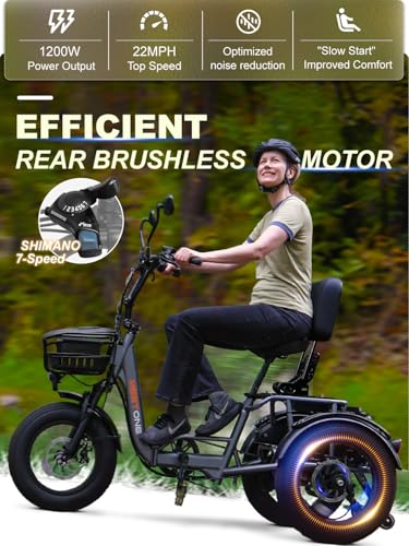 1200W Electric Tricycle, 3 Wheel, 450lbs Load, 4'' Wide Fat Tire Q12502