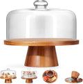 Wood Glass Cake Stand with Dome 11IN L1586