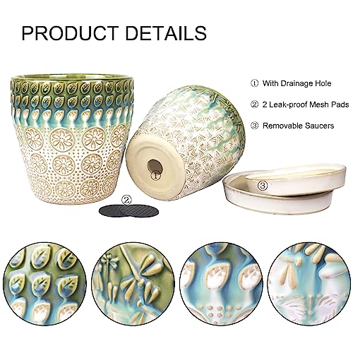 6 Inch Ceramic Planter with Drainage Hole and Saucer, Set of 2 T7052