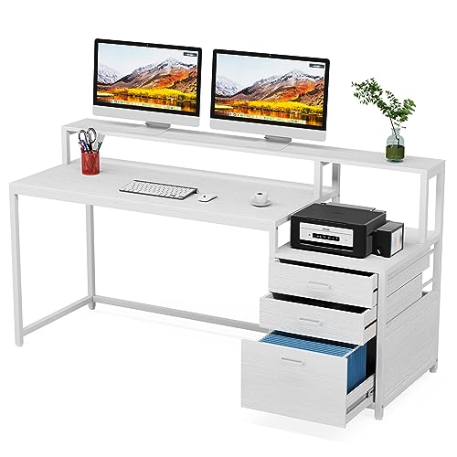 63 Inch Computer Desk with File Drawer Cabinet and Monitor Stand X910