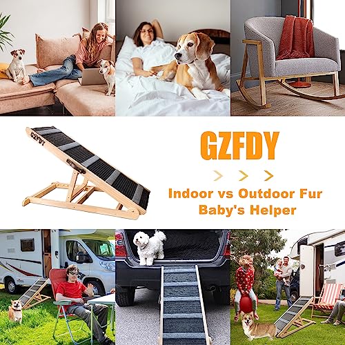 Adjustable Wooden Pet Ramp for Bed, 200Lbs Capacity J375842