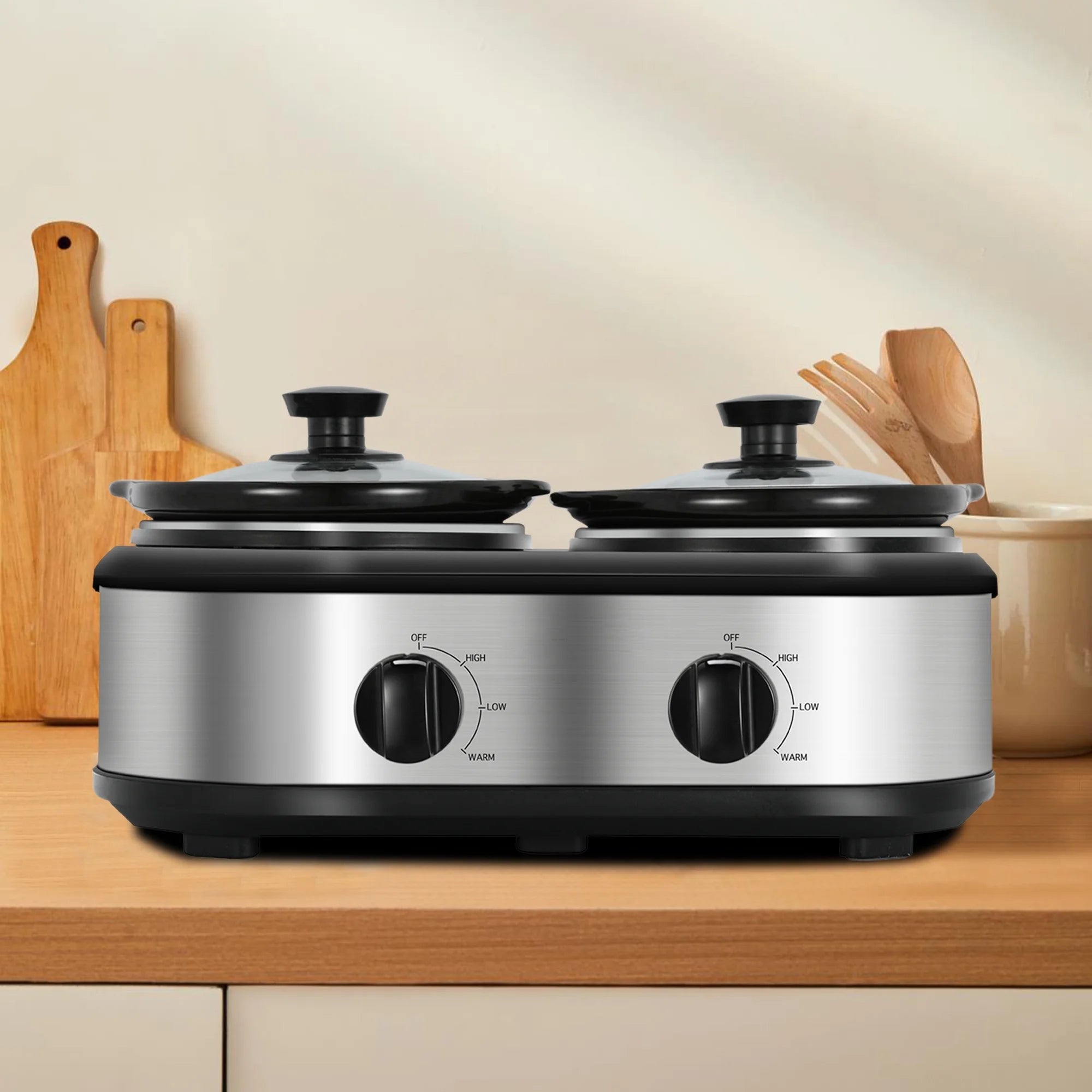 2.5QT Dual Pot Slow Cooker With Adjustable Temp Stainless Steel Removable Pots R56105