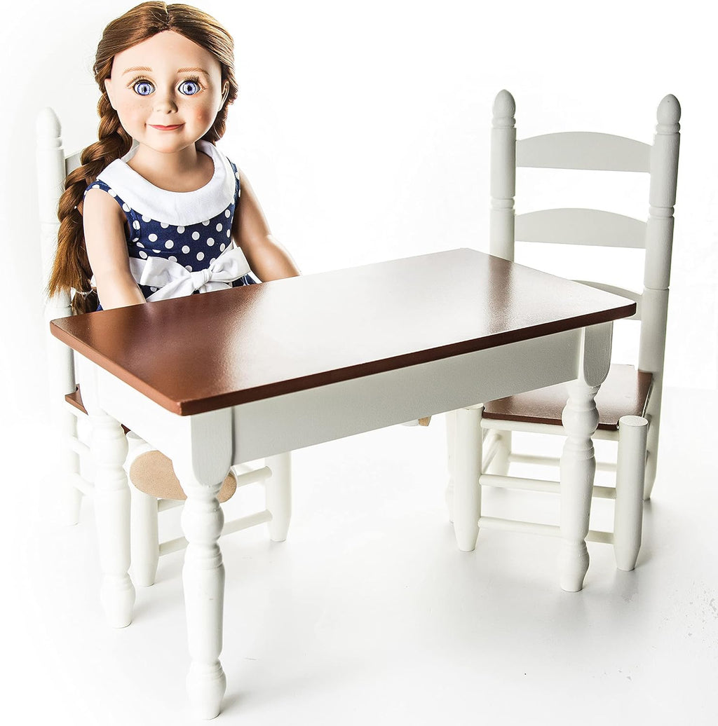18 Inch Doll Furniture Wooden Kitchen Table and Two Chairs U7041